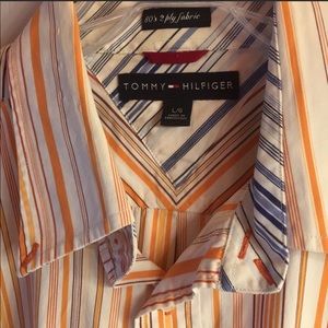 🚨 Striped Oranges short sleeve button casual to business Tommy Hilfiger shirt